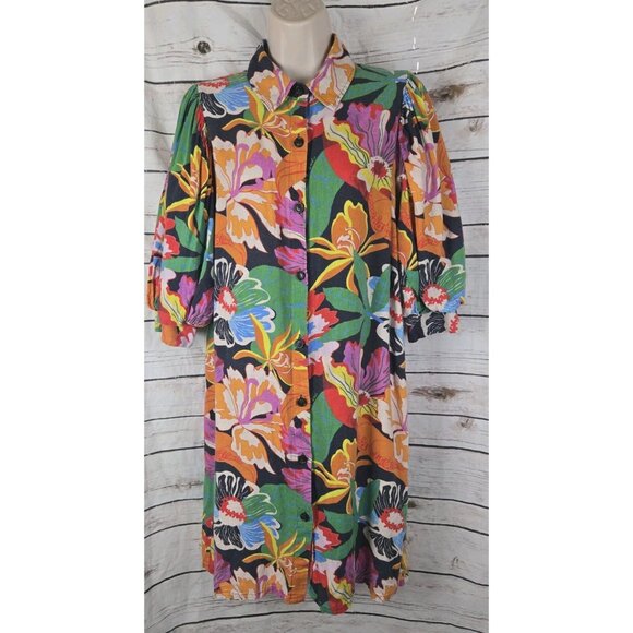 Scotch & Soda Dresses & Skirts - Scotch & Soda Orange Green Bishop Sleeve Dress